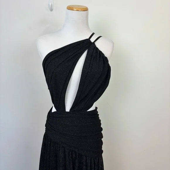 Michael Costello Revolve Fairleigh Gown Black Cutout Metallic Thread Size Small - Picture 3 of 11